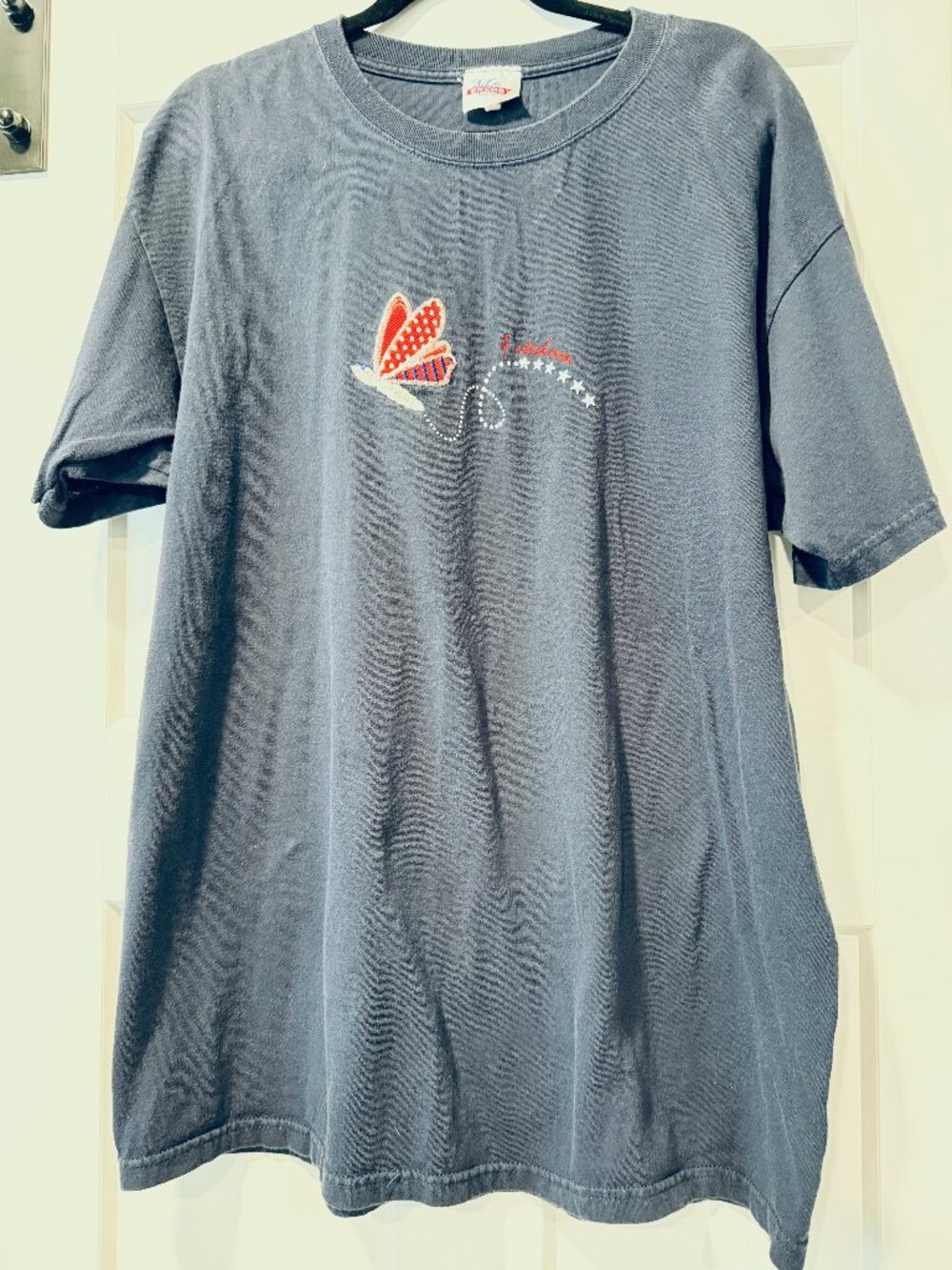 Freedom Red, White & Blue Applique Butterfly Tee by Energy Sportswear Sz XL